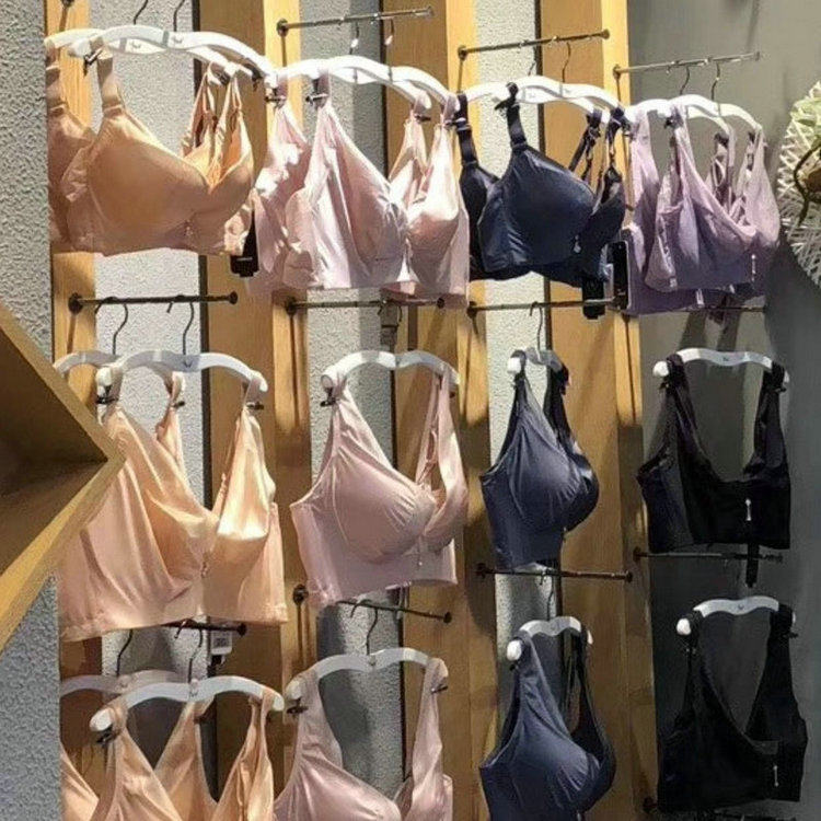白色实木内衣架服装店加粗防滑内衣挂内裤文胸架子女士内衣撑夹子