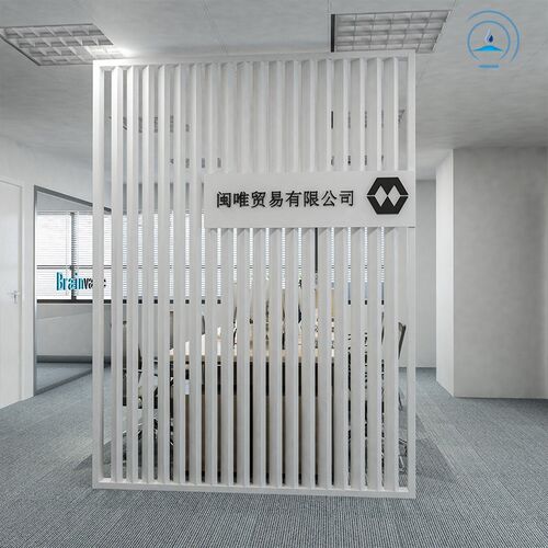 现代简约公司进门前m台背景文化形象LOGO墙玄关办公室高隔断墙屏