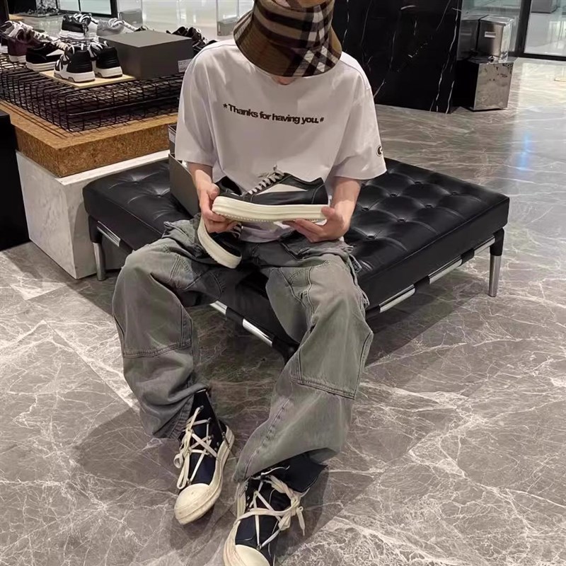 美式ro倒三角板鞋女自主主线侵权款23冬季新款皮面休闲运动板鞋男