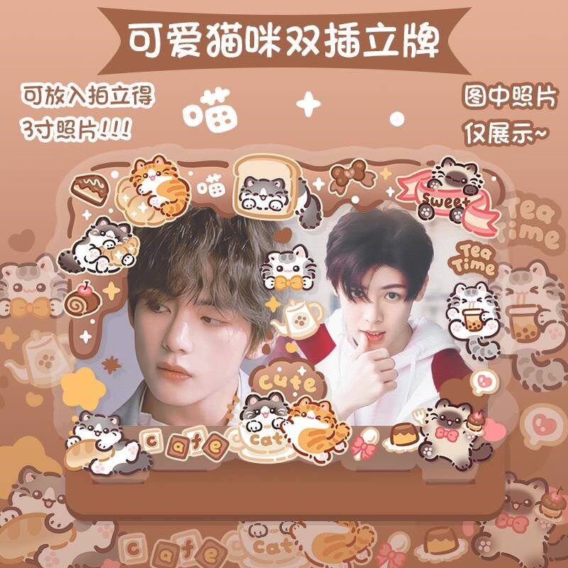 下午茶猫咪拍f立得亚克力相框3寸小卡展示架双人插卡立牌摆件可爱
