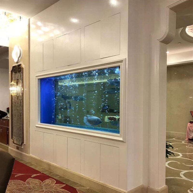 定制鱼缸柜面嵌入墙体屏风缸水族箱窄长超白玻璃缸溪流缸侧滤底滤