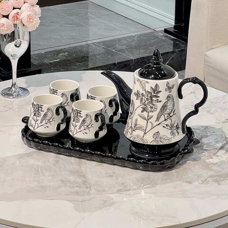中古风陶瓷乔迁新居杯子茶壶客厅茶具套装高级感水V杯家用套装送