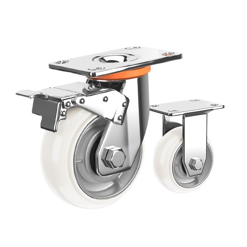 重型承重脚轮4寸5寸6寸8寸圆弧白轮铁芯聚氨酯轮子带煞车万向轮