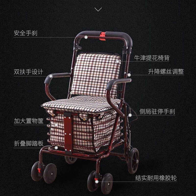 便携老人a手推车可坐折叠代步购物小推车老年人坐的能推小轮软椅