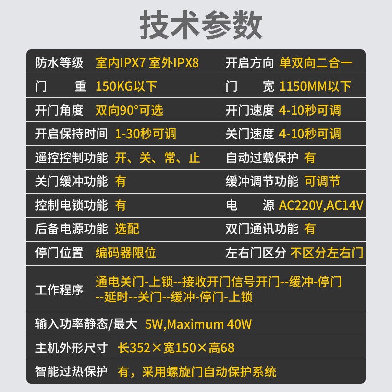 亚萨合莱ESF-150平开门机组电动地弹簧玻璃双向隐藏式160KG地弹簧