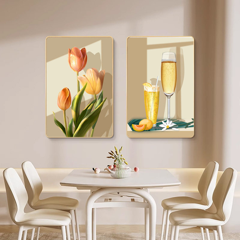 现代简约饭厅装饰画北欧花卉饭厅挂画轻奢餐桌背景墙挂画光影厨房