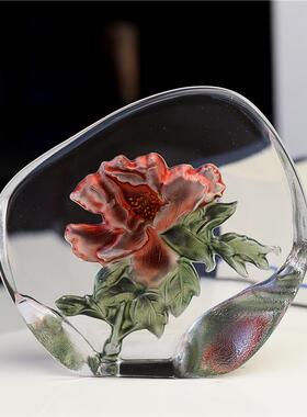 出口超水晶玻璃工艺品摆件背雕纯手工书房镇纸琉璃装饰礼品简约