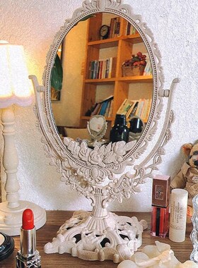 轻奢inas风镜子化妆镜家用法式复古台式桌面双面梳妆镜旋转公主镜