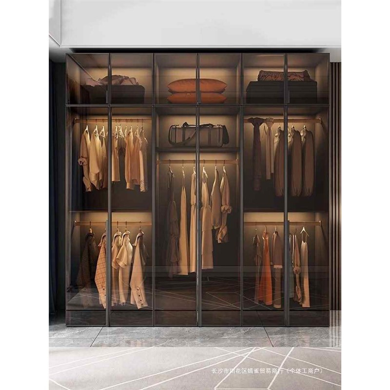 实木衣柜卧室家用玻璃门L型现代轻奢转角衣帽间收纳柜.子组合衣橱