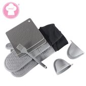 甄选圆圈手套硅胶加棉烘培手套7件套防烫手夹方形蜂窝垫微波炉烤