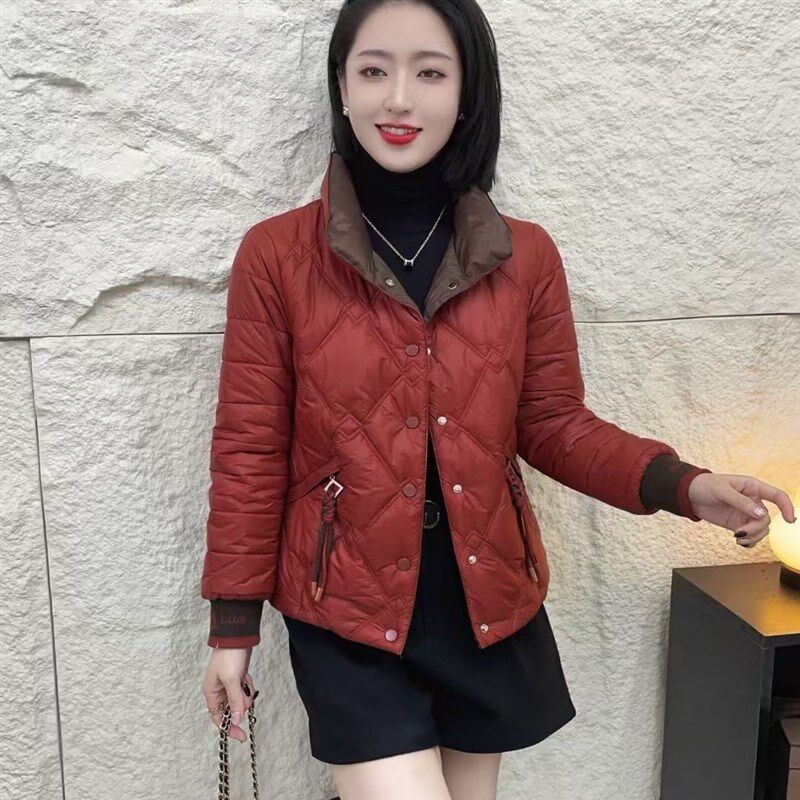 轻薄羽绒棉服女短款2024年新款红色韩版宽松小个T子轻便棉衣秋冬