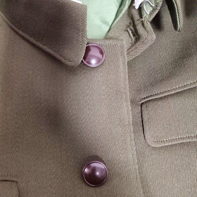 老式65胶木扣马裤呢中山装 中老年爸爸中山服毛料马裤呢套装