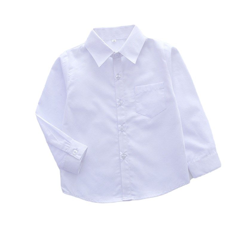 儿童白衬衫男童长袖打底衫钢琴主持人白色衬衣全棉小学生校服