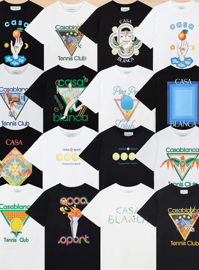 跨境外贸casablanca卡萨布兰卡短袖美式潮牌小众宽松高街潮牌t恤