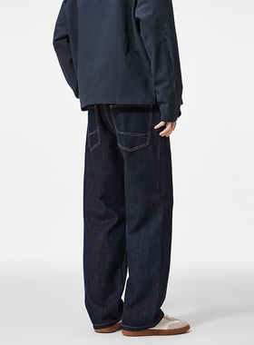 秋季高级感防褪色水洗银闪蓝cleanfit直筒阔腿牛仔裤男士休闲长裤