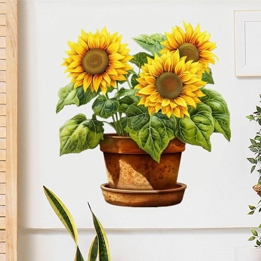 向日葵盆栽贴画墙面遮丑装