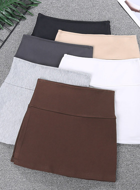 灰色锦棉卫裙时尚百搭侧开叉瑜伽包臀短裙防走光运动休闲裤裙8116