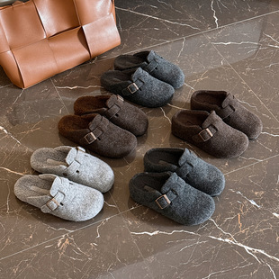 内增高棉鞋2025新款秋冬款韩版鞋复古加绒勃肯包头半拖鞋毛毛女鞋