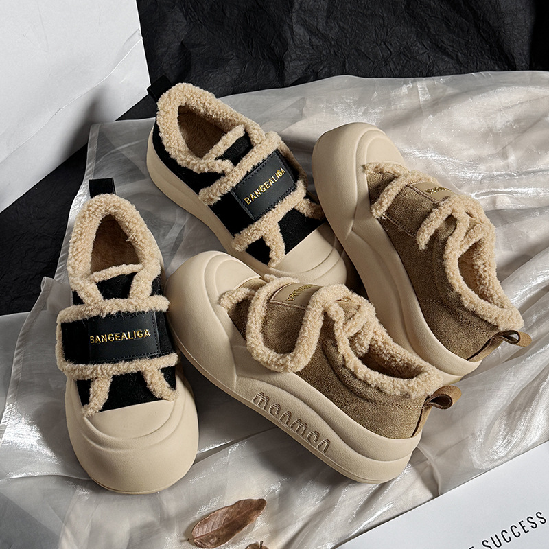 真皮加绒面包鞋女2025冬季新款