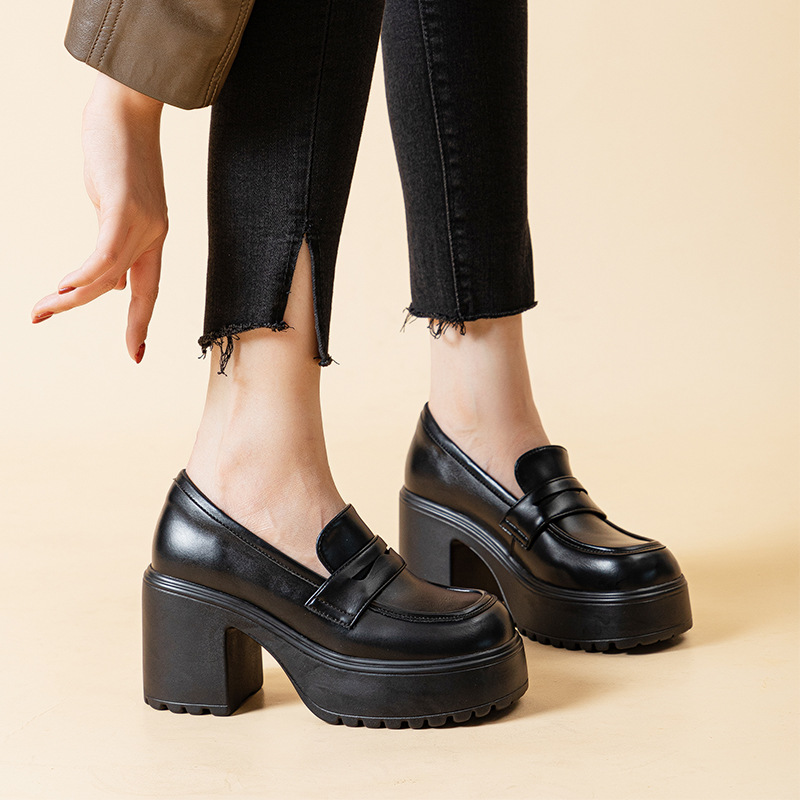 内增高小皮鞋圆头厚底乐福鞋女