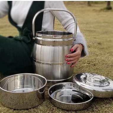 科创保温提锅不锈钢保温饭盒食格大容量10.5L真空双层饭桶幼儿园