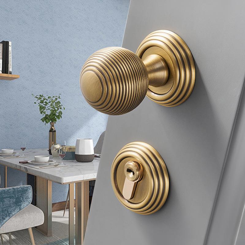 意式黄铜复古球形门锁全铜银色金色分体静音家用卫生间门把手锁具