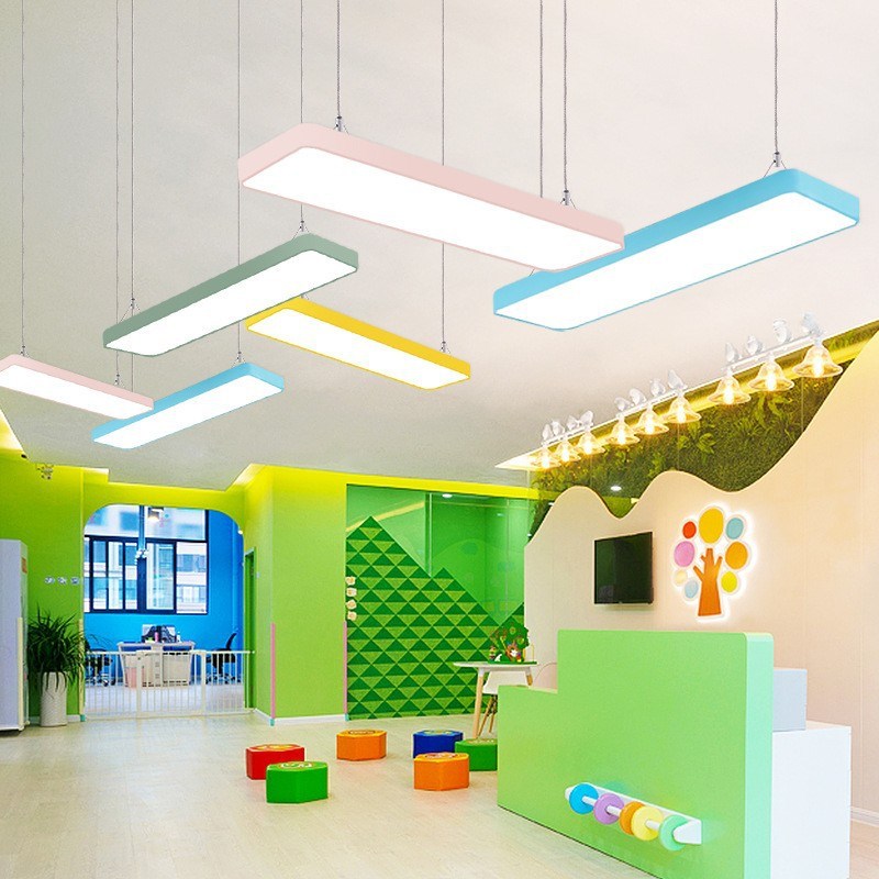 LED长条灯幼h儿园灯具培训班教室灯创意彩色吊灯店铺超市条形吊灯