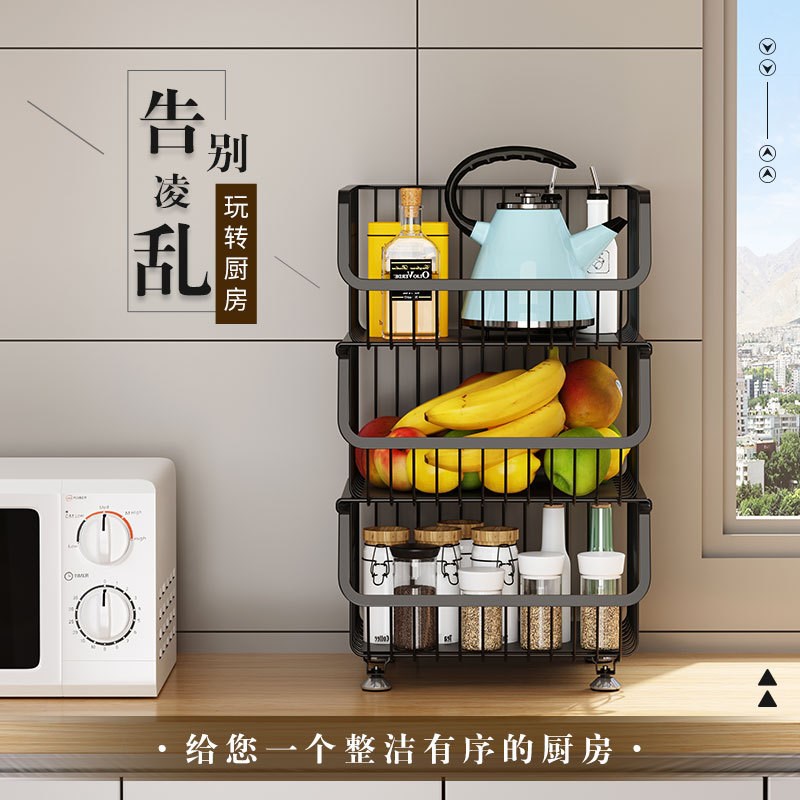 厨房收纳小推车蔬菜水果置物架可移动F多层家用落地金属加厚储物
