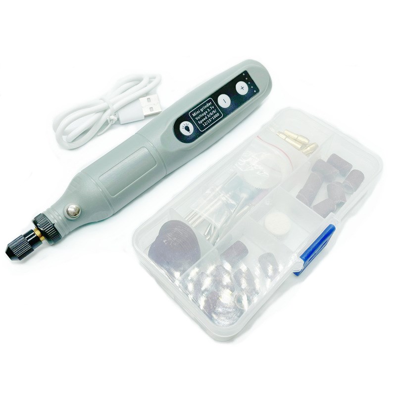 USB充电迷你电磨调速带灯雕刻机无线打磨DIY电动工具T208 50PC
