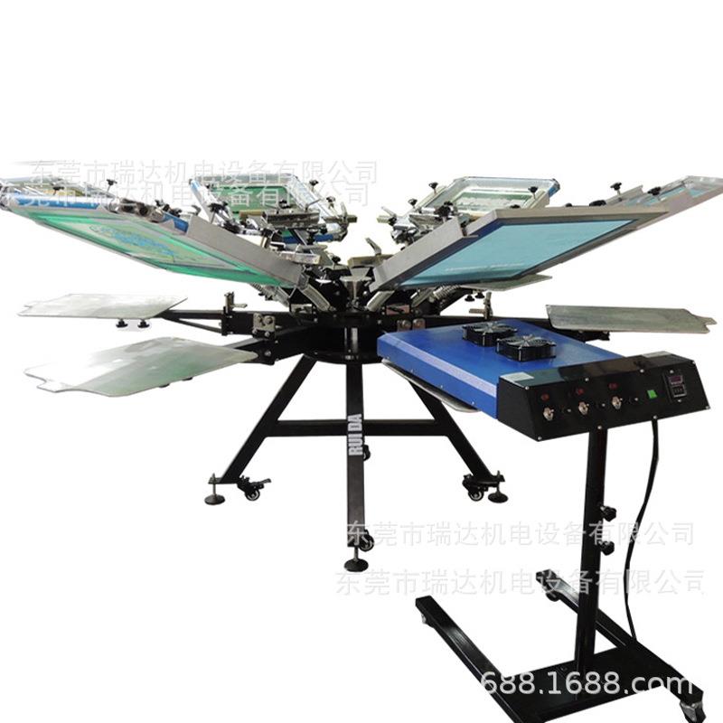 厂家6色加强型微调丝网印刷机配烘干机手动小型服装丝印机