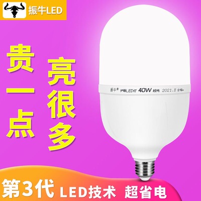 LED灯泡家用工厂照明足瓦节能超亮20W60W大功率E27螺旋型球泡