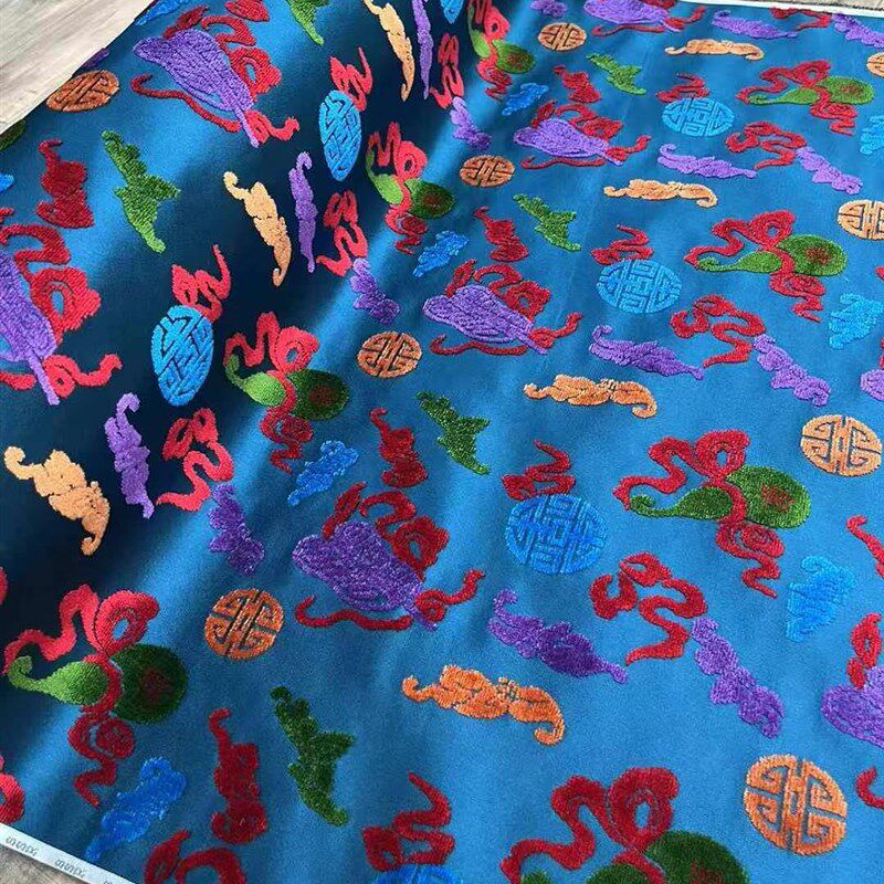 八宝葫芦  真丝非遗漳绒缎面料百分百桑蚕丝新中式马甲外套布料