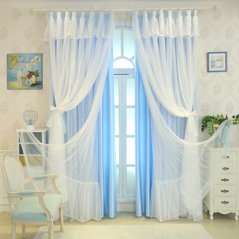 韩式梦幻婚房公主风飘窗窗帘卧室少女纱帘清新甜美全遮光网红窗帘