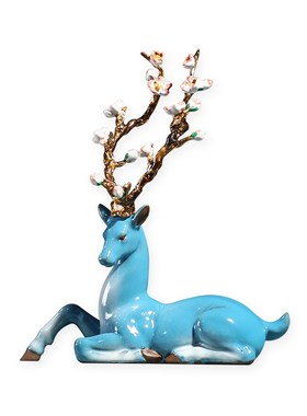 创意招财鹿梅花鹿摆件陶瓷动物鹿客厅桌面玄关装饰品办公桌摆设品