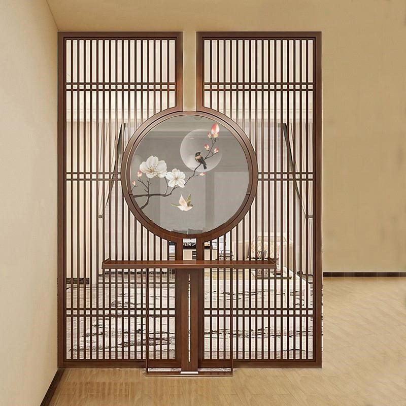 新中式实木花格进门玄关隔断墙装饰日式木质格栅现代镂空客厅屏风