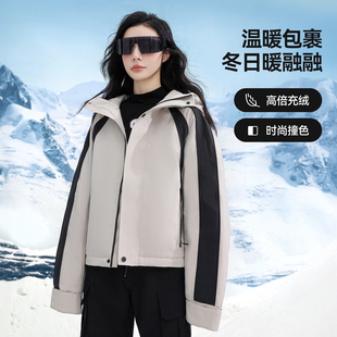复古连帽户外休闲短款 新款 情侣保暖外套 2025冬季 鸭鸭羽绒服女短款