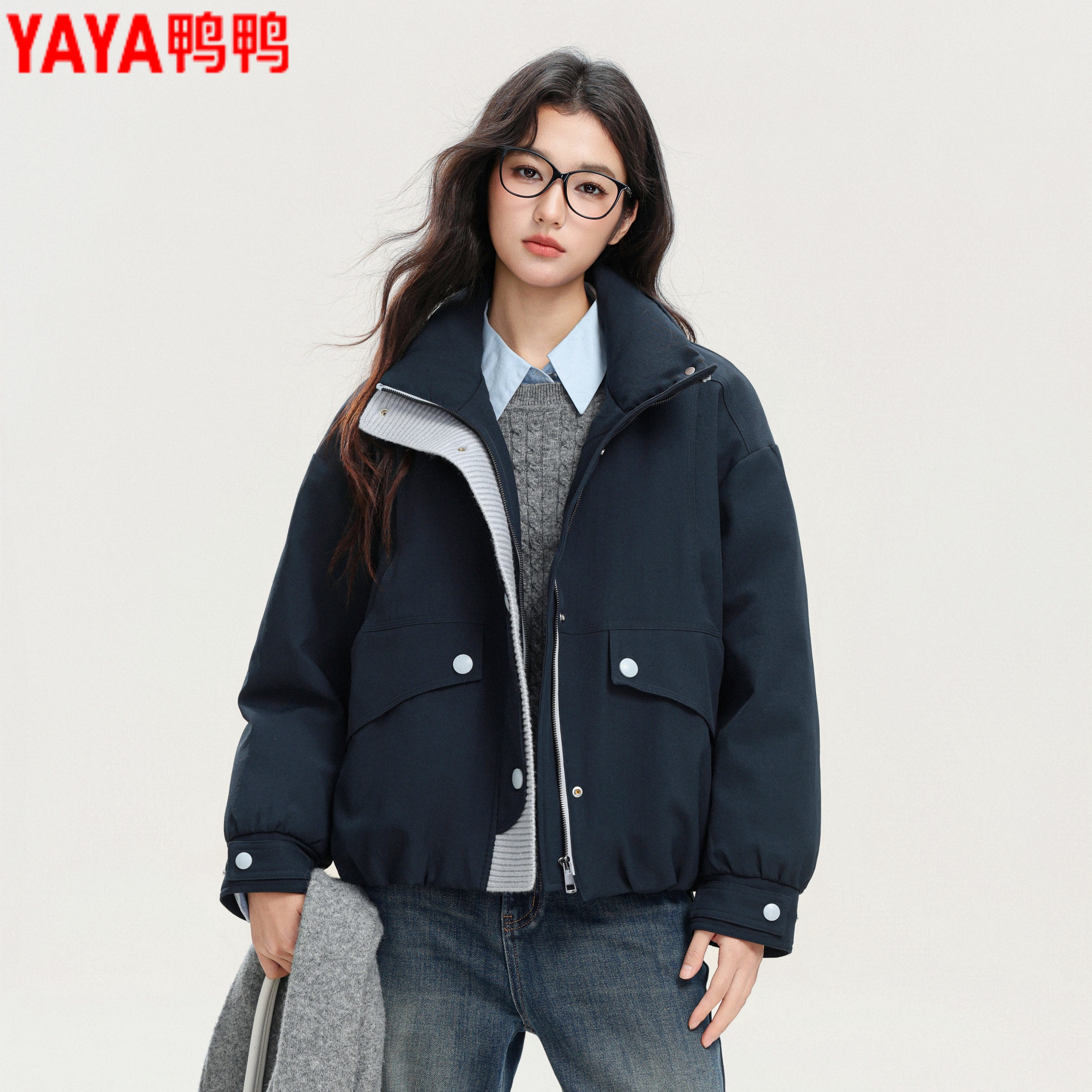 鸭鸭短款立领羽绒服女款