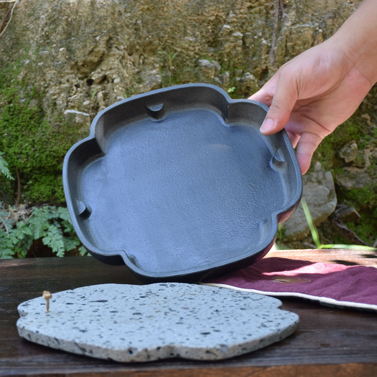 小号迷你石材茶盘杯托火山岩壶承石头梅花茶具乌金石浅盘轻巧茶盘