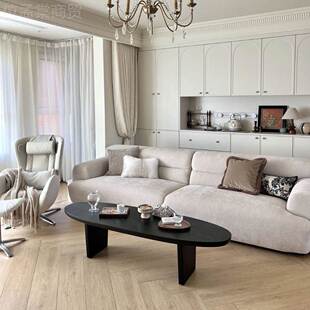 黑色木茶几椭实圆形北欧简wq4545约厅家用小户型民宿侘寂风客木原