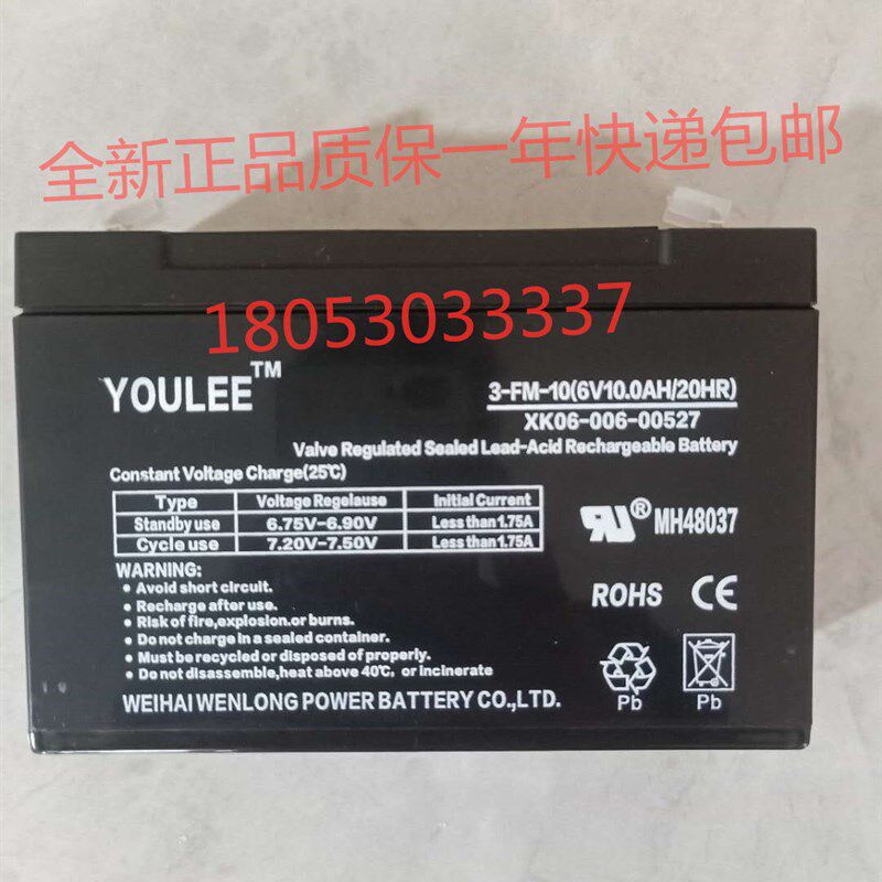 有利蓄电池 3-FM-10A 6V10AH 玩具车 童车用电瓶 XK06-006-00527