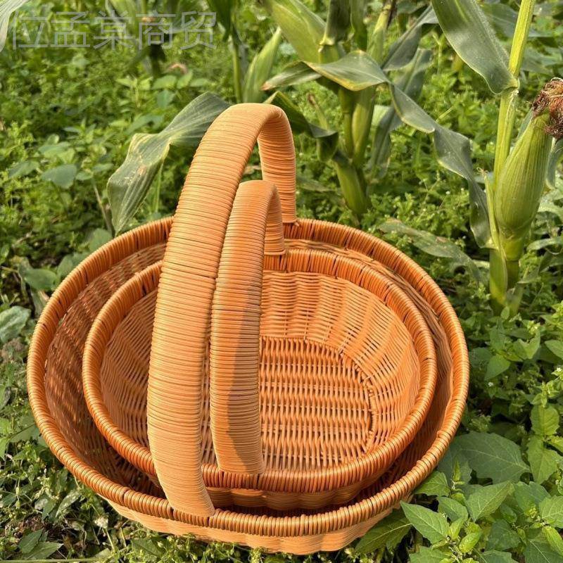 仿藤编XJS篮提水果篮野餐篮织采摘收纳加篮铁手架固置物筐菜篮子