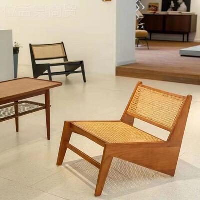 椅沙发人椅北欧昌迪加阳台设懒计师休闲单人实木侘寂尔风藤编TPD
