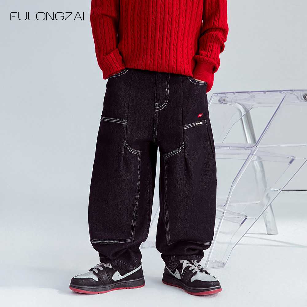FULONGZAI 亲子童装春秋冬季男女童中大童加绒加厚潮牛仔长裤子,童装/婴儿装/亲子装,儿童牛仔裤,淘宝优惠券,粉丝福利购,淘宝优惠卷