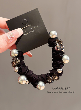 黑色珍珠发绳皮筋女扎头高弹力耐用丸子头小肠发圈特别好看的头绳