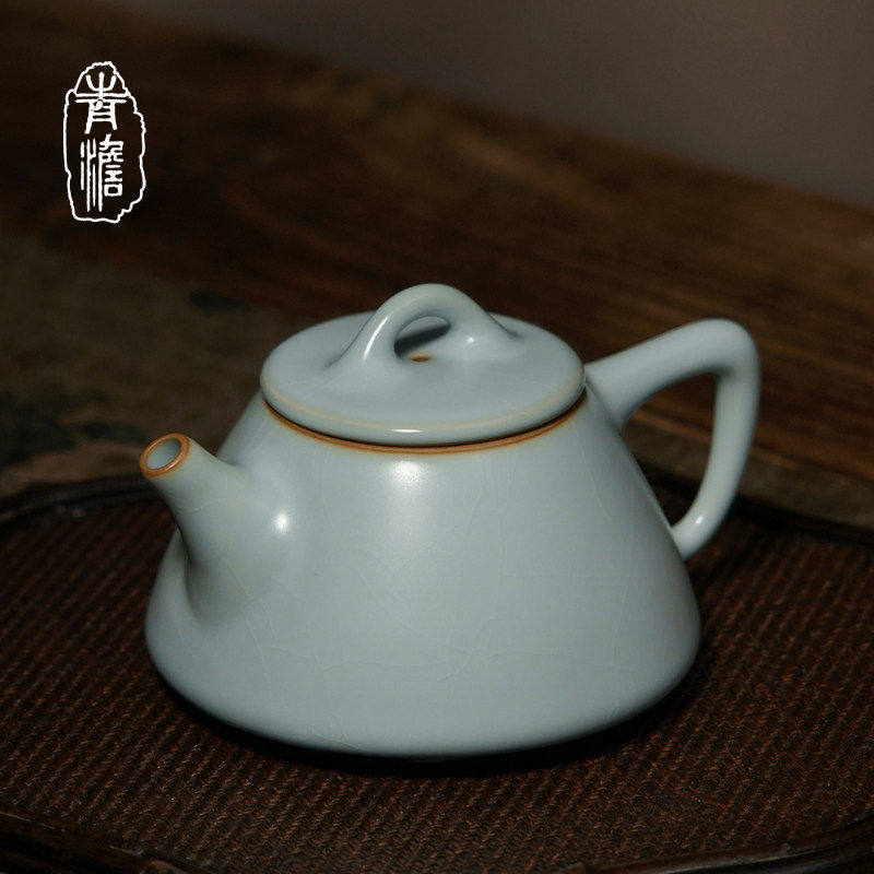 青澹汝窑石瓢壶景德镇泡茶茶壶单壶陶瓷天青色小号仿古手工礼盒装