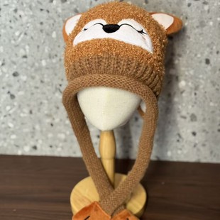 帽小二秋冬女童帽子男童卡通熊猫针织帽可爱毛线帽宝宝防风护耳帽