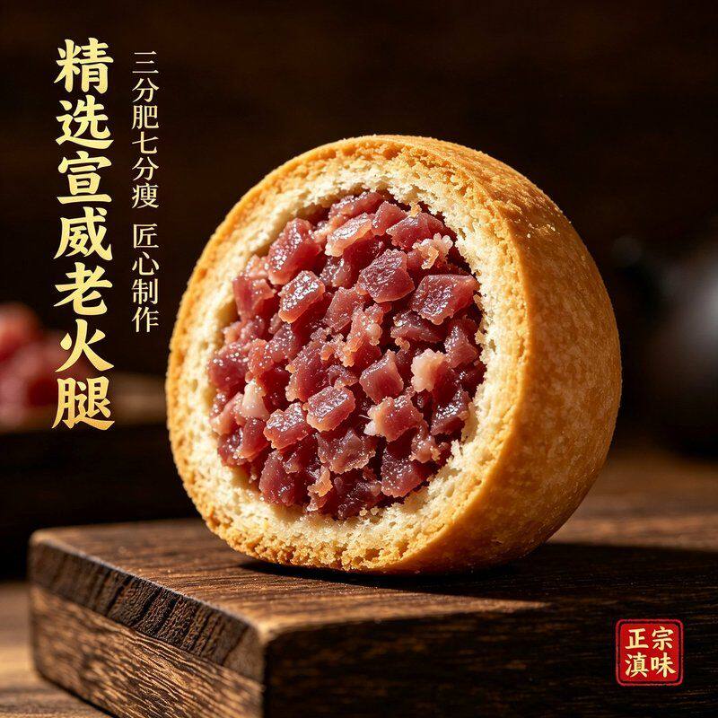 云腿月饼50克云南特产火腿饼老滇式酥皮手工酥皮宣威中秋节送礼盒