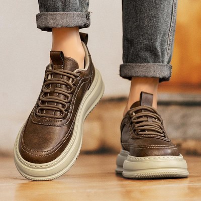 皮鞋男款2024新款年轻人高级感休闲风英伦风男鞋秋冬款厚底板鞋男