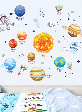 卡通墙贴儿童房间布置墙壁贴画星球小图案宝宝卧室衣柜子贴纸自粘