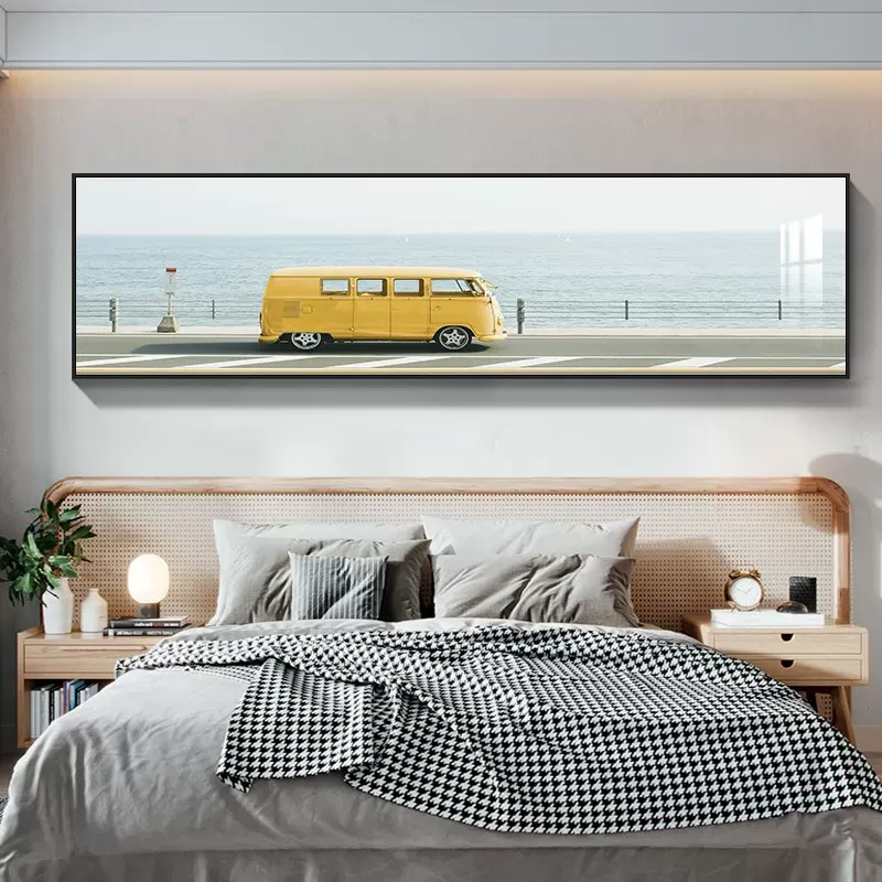 现代简约卧室装饰画主卧温馨床头挂画大气海景横幅壁画抽象客厅画